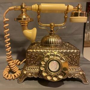 Vintage Imperial Japan Rotary Phone Ornate Brass & ivory, Cameo in dial NICE!
